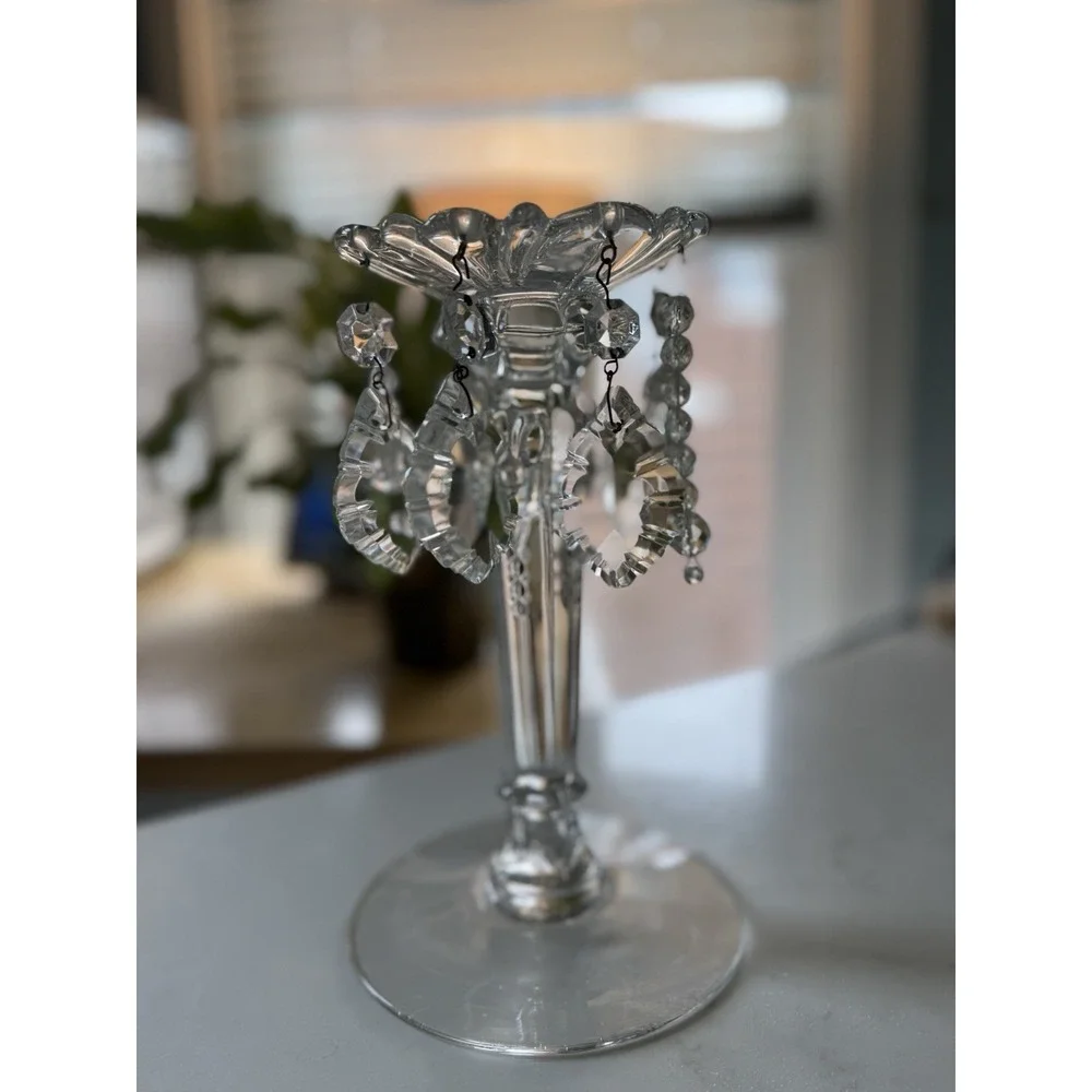 Heisey QUEEN ANN 8 inch w Crystal PRISMS Candleholder French Chic
